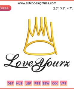 Crown Love Yourz Embroidery Design featuring J. Cole rapper theme, ready-to-download machine embroidery file for textiles.