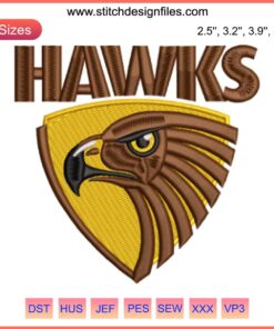 Hawthorn Football Club embroided logo design file, featuring iconic brown and gold AFL colors for embroidery enthusiasts.