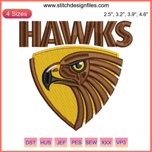 Hawthorn Football Club embroided logo design file, featuring iconic brown and gold AFL colors for embroidery enthusiasts.