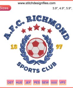 AFC Richmond Sports Club Embroidery Design, Ted Lasso Embroidery File, Digital Download, Soccer Club Logo Patch