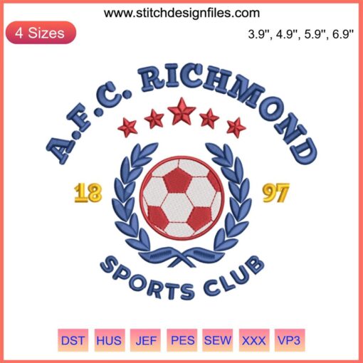 AFC Richmond Sports Club Embroidery Design, Ted Lasso Embroidery File, Digital Download, Soccer Club Logo Patch