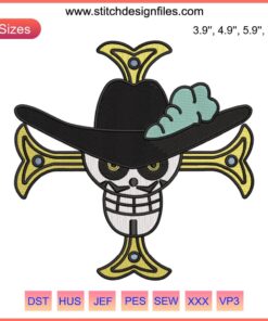 Mihawk Jolly Roger Embroidery Design | One Piece Anime Logo File | Skull & Crossed Sword Pattern