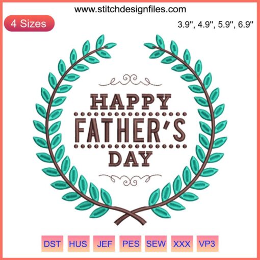 Father's Day 2023 Embroidery Design: "Dad" in bold blue text with decorative elements, perfect for gifts and apparel.