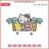 "Hello Kitty Beach Embroidery Design - Summer 2023 Machine File: Cute cat with sun hat, waves, palm tree; perfect for summer crafts."