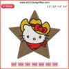 Cute Hello Kitty in cowboy hat embroidery design with stars, perfect for quirky crafts and accessories.
