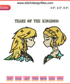 Legend of Zelda Tears of the Kingdom Embroidery Design File, detailed machine-stitched Zelda motif, digital download.