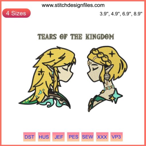 Legend of Zelda Tears of the Kingdom Embroidery Design File, detailed machine-stitched Zelda motif, digital download.