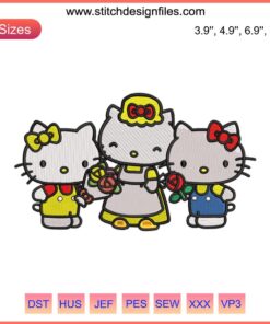 Hello Kitty Mama Embroidery: Colorful "Happy Birthday" Mother's Day design with floral accents and playful Hello Kitty motif.