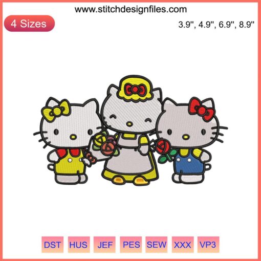 Hello Kitty Mama Embroidery: Colorful "Happy Birthday" Mother's Day design with floral accents and playful Hello Kitty motif.