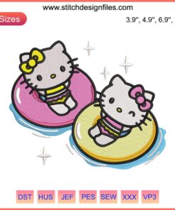 Hello Kitty enjoys beach vacation; summer embroidered design for machine embroidery, perfect for vibrant beach-themed projects.