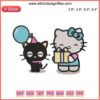 A cute embroidered cat with party hat, balloons, and "Happy Birthday" text, ideal for birthday gifts. Fun, playful design.