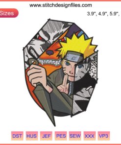 Naruto Kurama Anime Embroidery Design: Vibrant Stitch Art Featuring Naruto's Nine-Tails Kurama, Ideal for Machine Embroidery.