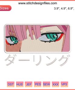 Zero Two Eyes Embroidery Design | Anime Machine Embroidery File: Detailed, vivid depiction of Zero Two's iconic eyes, perfect for fans.