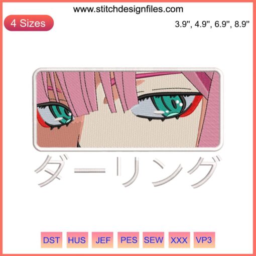 Zero Two Eyes Embroidery Design | Anime Machine Embroidery File: Detailed, vivid depiction of Zero Two's iconic eyes, perfect for fans.