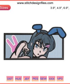 Mai Sakurajima Face Embroidery Design | Detailed Anime Machine Embroidery File | Perfect for Fans and Sewists
