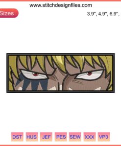 Anime Donquixote Rosinante Eyes Embroidery Design File, One Piece-inspired, digital download, detailed stitch pattern.