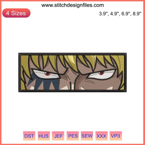 Anime Donquixote Rosinante Eyes Embroidery Design File, One Piece-inspired, digital download, detailed stitch pattern.