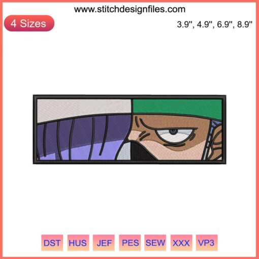 One Piece Page One Anime Embroidery: Fierce eyes design, machine embroidery file. Perfect for fans, detailed stitching.