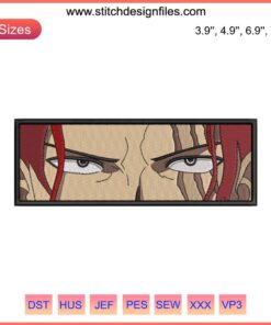 Shanks Eyes Embroidery Design featuring intense anime style from One Piece, available in versatile embroidery file format.