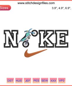 Motorcycle x Nike Embroidery Design File: Unique sports machine embroidery with iconic Nike branding, perfect for customization.