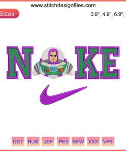 Buzz Lightyear Toy Story embroidery design for Nike, detailed machine embroidery pattern, ideal for apparel customization.