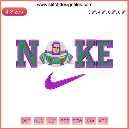 Buzz Lightyear Toy Story embroidery design for Nike, detailed machine embroidery pattern, ideal for apparel customization.