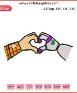 Buzz and Woody Hand Heart Embroidery Design, Toy Story Inspired, Machine Embroidery Pattern, Friendship Theme Textile Art