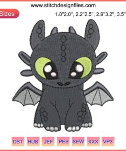 Toothless and Light Fury couple embroidery design, cute dragon pattern file, digital embroidery art, DIY sewing project.