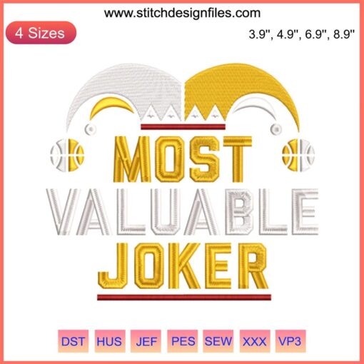 Nikola Jokic Embroidery Design File, Most Valuable Joker, MVJ Machine Embroidery, NBA Star, Unique Hoop Art