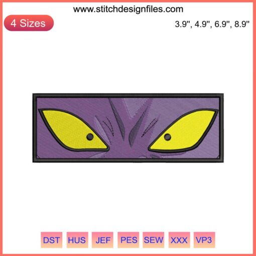 Beerus Eyes Anime Embroidery Design: Dragon Ball-inspired machine embroidery featuring vivid character detail for crafts.