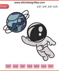 Cute astronaut embroidery design featuring a space theme. Perfect for outer space machine embroidery lovers and DIY projects.