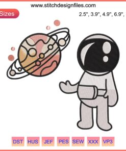 Adorable astronaut in spacesuit floating with stars, Cute Astronaut 2 Embroidery, perfect for space-themed embroidery designs.