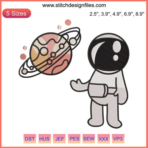 Adorable astronaut in spacesuit floating with stars, Cute Astronaut 2 Embroidery, perfect for space-themed embroidery designs.