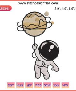 Cute Astronaut 5 Embroidery Design: Adorable space-themed machine embroidery file featuring a playful astronaut exploring outer space.