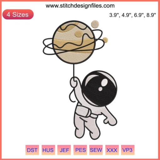 Cute Astronaut 5 Embroidery Design: Adorable space-themed machine embroidery file featuring a playful astronaut exploring outer space.
