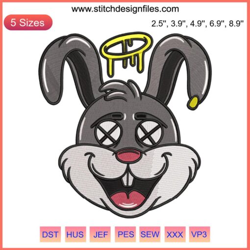 Dead Rabbit Cartoon Embroidery Design: Humorous Animal Machine File for DIY, Custom, Apparel, Craft Projects.