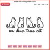 Colorful playful cat embroidery design titled "Un Deux Trois Cat" for gifts, perfect for cat lovers, machine file download.