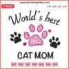 Embroidered "World’s Best Cat Mom" design file, perfect Mother’s Day gift, featuring cute cat motifs, digital download.