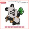 Embroidery design featuring an adorable panda wearing a backpack, ideal for animal-themed baby clothes and crafts.
