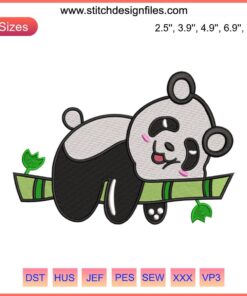 Cute panda sleeping on bamboo embroidery design, animal love, machine embroidery file, adorable panda art.