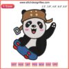 Cute panda on skateboard embroidery design; ideal for animal-themed machine embroidery projects. Downloadable file.