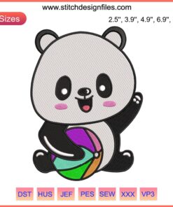 Cute Panda Playing Ball Embroidery Design | Animal Love Machine Embroidery File