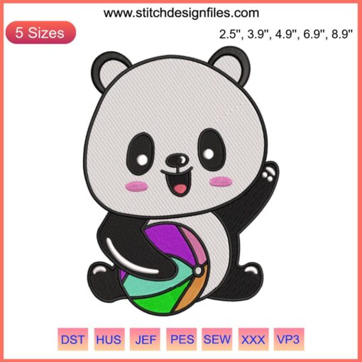 Cute Panda Playing Ball Embroidery Design | Animal Love Machine Embroidery File