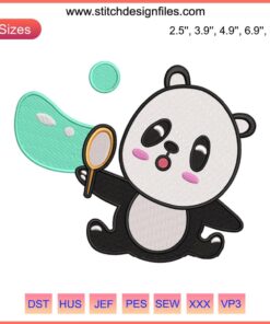 Panda Blowing Soap Bubbles Embroidery Design | Cute Animal Machine Embroidery File | Whimsical Panda Art for Sewing Projects