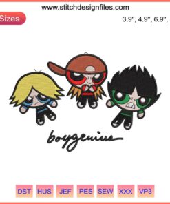 Boygenius Band Chibi Embroidery Design: Cute chibi character embroidery of Boygenius rock band. Machine embroidery file download.
