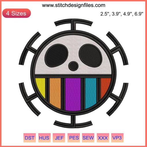 Trafalgar Law Logo Embroidery Design | One Piece Anime | Machine Embroidery | High-Quality Digital Design | Anime Fans Apparel