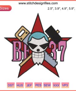 Franky Jolly Roger Logo Embroidery Design, Anime One Piece, Machine Embroidery Pattern, Pirate Skull with Spiked Hair, Embroidery File