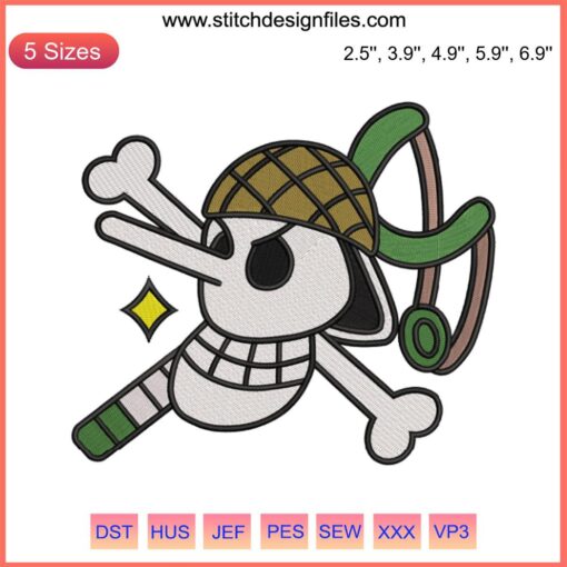 Sogeking Jolly Roger Logo Embroidery Design | One Piece Anime Machine Embroidery | Skull and Mask Motif | DIY Craft Pattern