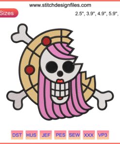 Jewelry Bonney Jolly Roger Logo Embroidery Design | Anime One Piece Machine Embroidery | Pirate Skull with Crossbones Logo