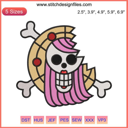 Jewelry Bonney Jolly Roger Logo Embroidery Design | Anime One Piece Machine Embroidery | Pirate Skull with Crossbones Logo